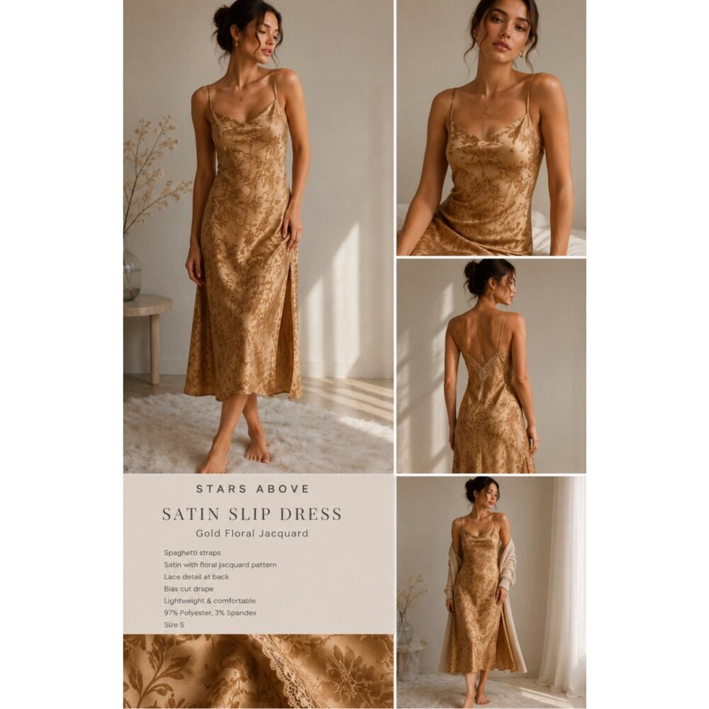 Stars Above Gold Satin Slip Dress Size Small
